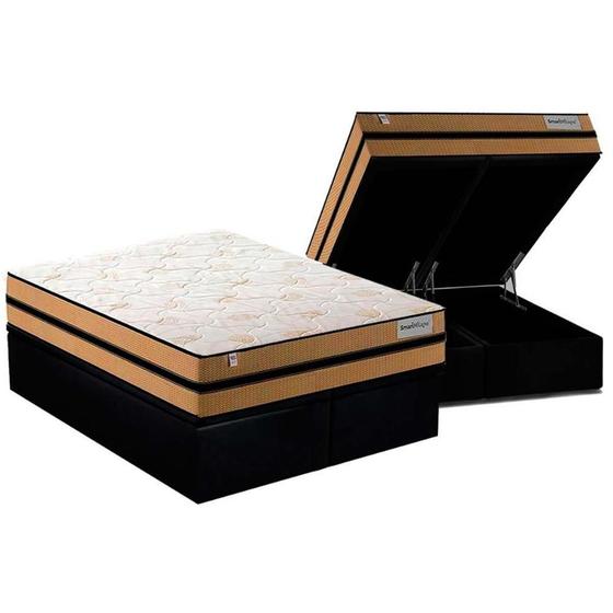 Imagem de Cama Box Baú Queen: Colchão Molas Ensacadas Plumatex MasterPocket  Smart Milano + Base CRC Suede Black(158x198)