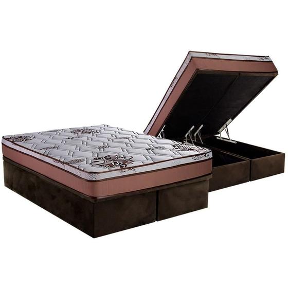 Imagem de Cama Box Baú Queen: Colchão Molas Luckspuma MasterPocket Ensacadas Caribe + Base CRC Suede Brown(158x198)