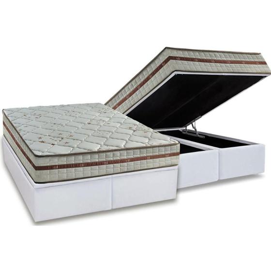 Imagem de Cama Box Baú Queen: Colchão Molas MasterPocket Ensacadas Anjos   Classic + Base CRC Courano White(158x198)