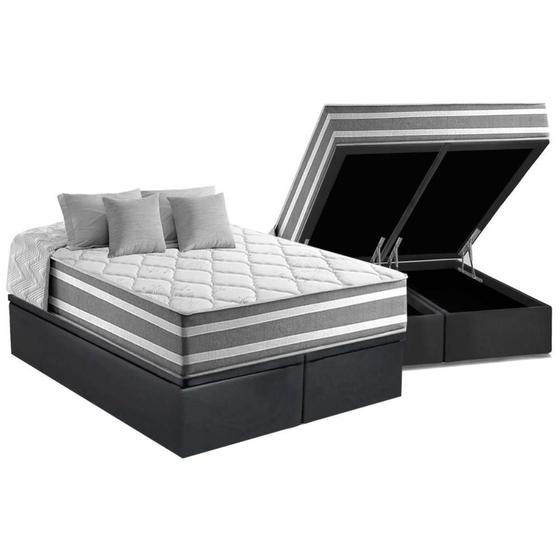 Imagem de Cama Box Baú Queen: Colchão Molas MasterPocket Ensacadas D Angelis Anjos Superlastic Duo Sono + Base CRC Suede Gray (158x198)