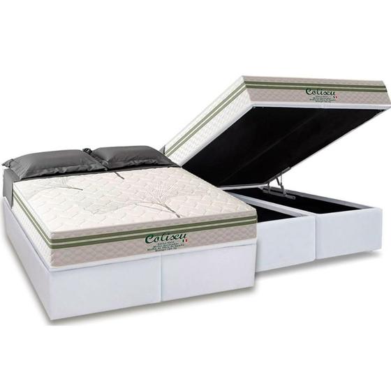 Imagem de Cama Box Baú Queen: Colchão Molas MasterPocket Ensacadas Paropas Coliseu + Base CRC Suede White (158x198)