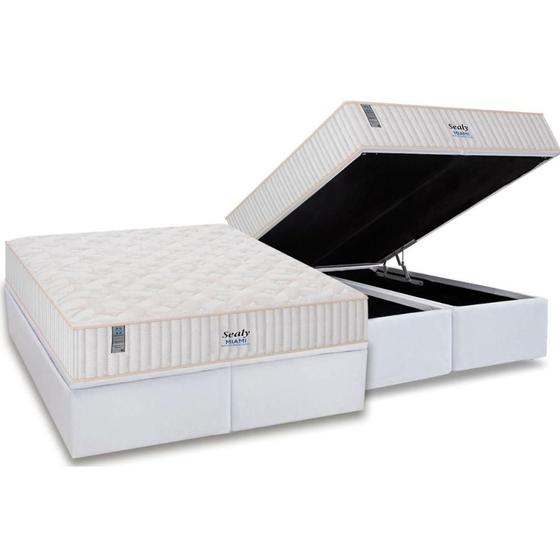 Imagem de Cama Box Baú Queen: Colchão Molas MasterPocket Ensacadas Sealy   Miami + Base CRC Courano White(158x198)