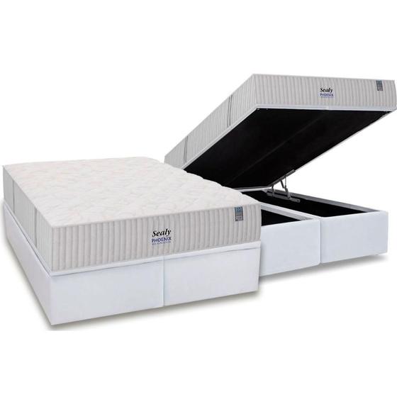 Imagem de Cama Box Baú Queen: Colchão Molas MasterPocket Ensacadas Sealy Phoenix + Base CRC Courano White (158x198)