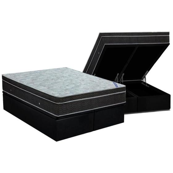 Imagem de Cama Box Baú Queen: Colchão Molas Ortobom Nanolastic Light + Base CRC Suede Black(158x198)