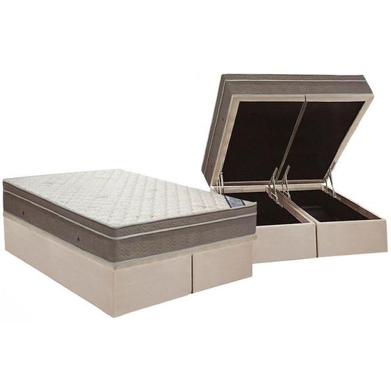 Imagem de Cama Box Baú Queen: Colchão Molas Ortobom SuperPocket  Light + Base CRC Courano Clean(158x198)