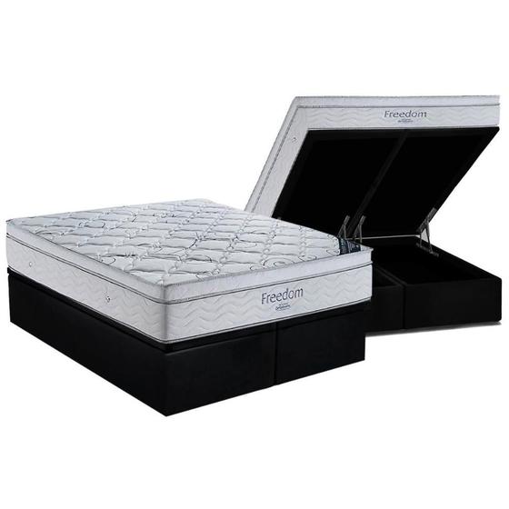 Cama Box Baú Queen: Colchão Molas SuperPocket Ensacadas Ortobom Freedom + Base CRC Suede Black (158x198) Menor preço em Cama Box Baú Queen: Colchão Molas SuperPocket Ensacadas Ortobom Freedom + Base CRC Suede Black (158x198)