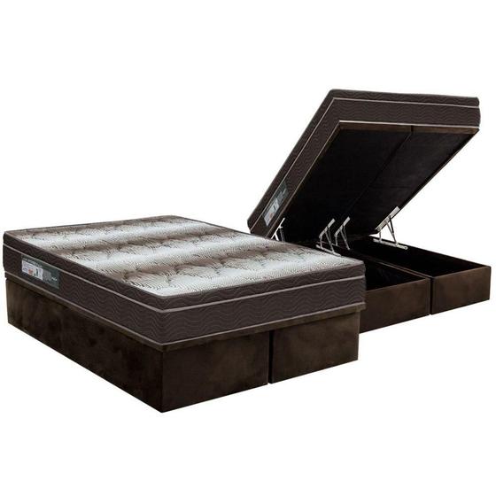 Cama Box Baú Queen: Colchão Ortopédico Ortobom Light + Base CRC Suede Brown(158x198) Menor preço em Cama Box Baú Queen: Colchão Ortopédico Ortobom Light + Base CRC Suede Brown(158x198)