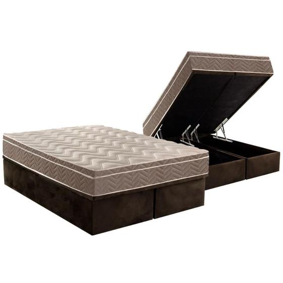 Imagem de Cama Box Baú Queen: Colchão Ortopédico Paropas D33 / EP Confort Ultra Firme + Base CRC Suede Brown(158x198)