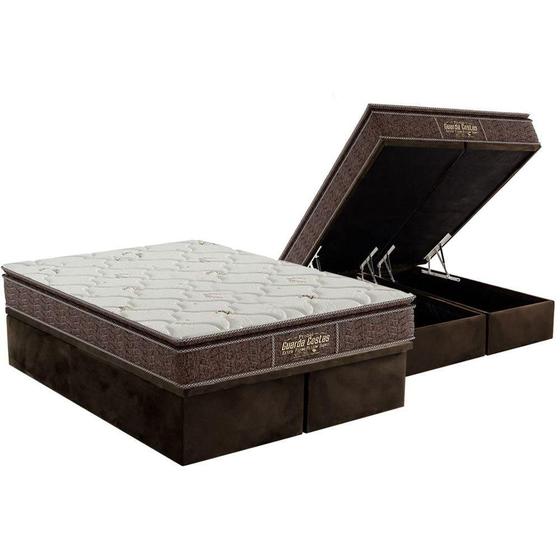 Imagem de Cama Box Baú Queen: Colchão Ortopédico Probel Guarda Costas Extra Firme + Base CRC Suede Brown(158x198)