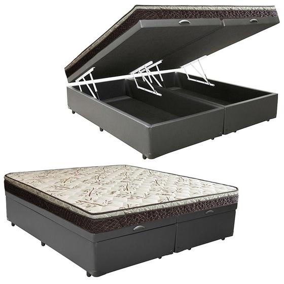 Imagem de Cama Box Baú Queen Sintético Bipartido +  Colchão Elegance Ortopédico Espuma D33 Extra Firme 158x198x63