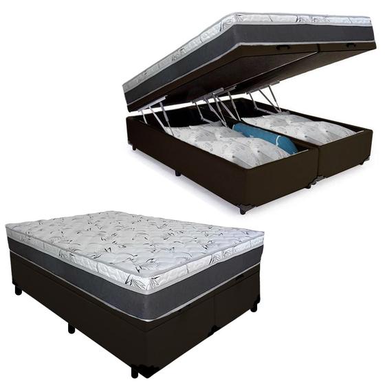 Imagem de Cama Box Baú Queen Sintético + Colchão Castor Molas Tecnopedic Class 158x198x67