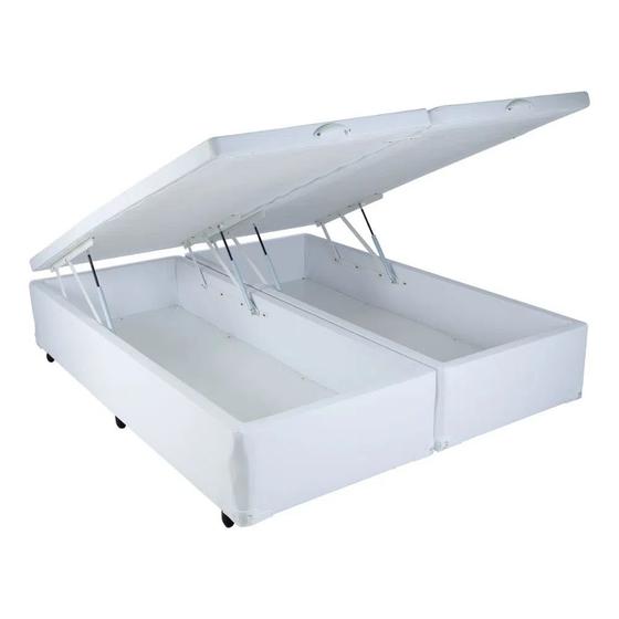 Imagem de Cama Box Baú Queen Size Mega Tecido Branco - 158x198