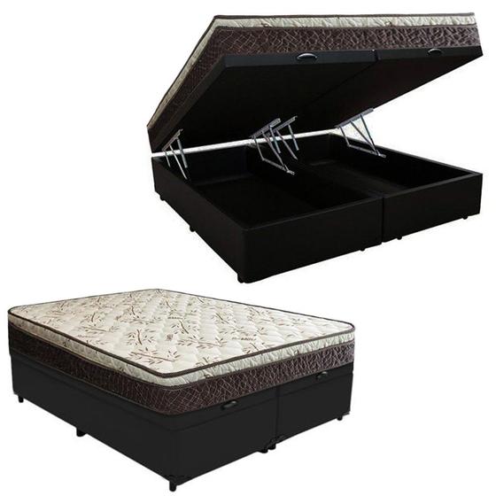 Imagem de Cama Box Baú Queen Suede Bipartido +  Colchão Elegance Ortopédico Espuma D33 Extra Firme 158x198x63