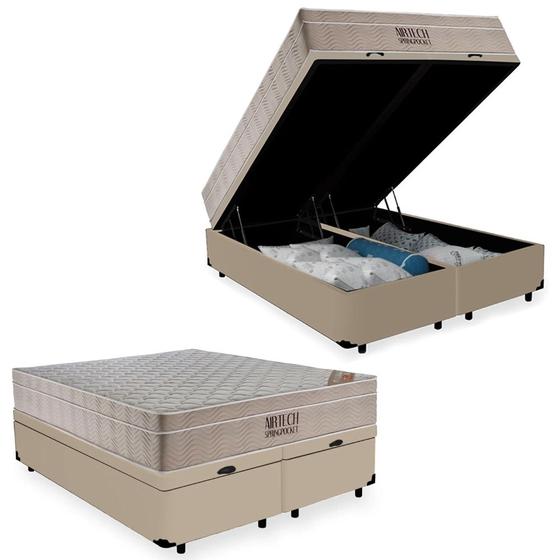 Imagem de Cama Box Baú Queen Suede Bipartido + Colchão Ortobom Airtech Molas Ensacadas 158x198x65 Bege