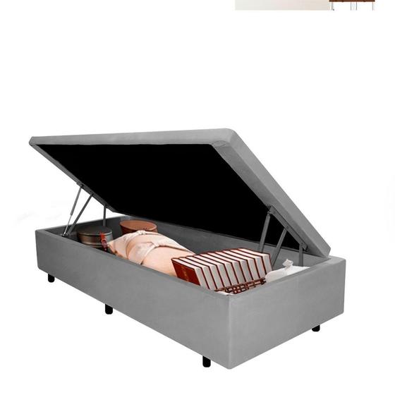 Cama Box Baú Solteirão 96x203x42cm Suede Cinza com Pistão a Gás Menor preço em Cama Box Baú Solteirão 96x203x42cm Suede Cinza com Pistão a Gás