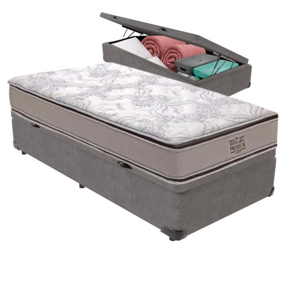 Imagem de Cama Box Baú Solteirão Cinza Colchão Four Season Molas V-Tech