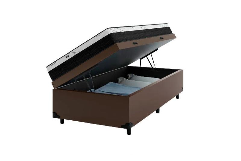 Imagem de Cama Box Baú Solteiro 88 Tecido Sintético Marrom com Colchão Espuma D33 One Face Preto - Bello Box