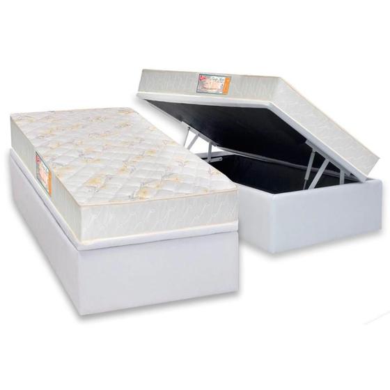 Imagem de Cama Box Baú Solteiro: Colchão Anatômico Castor Sleep + Base CRC Courano White(88x188)