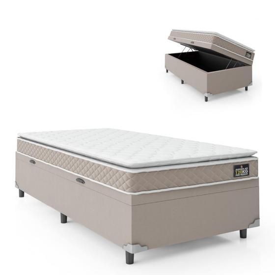 Imagem de Cama Box Baú Solteiro Colchão D33 com Pillow Top Millenium 88x188x57cm Bege - Suporta até 120kg por Pessoa