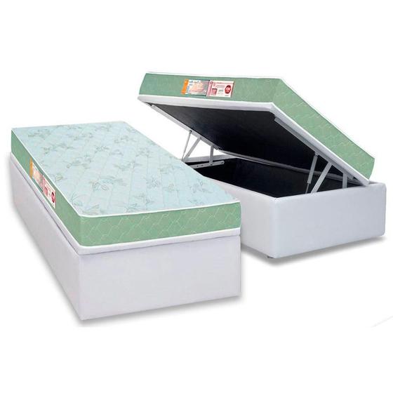 Imagem de Cama Box Baú Solteiro: Colchão Espuma D33 Castor Sleep Max Duplo + Base CRC Courano White(88x188)