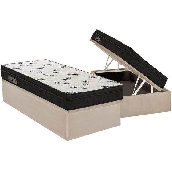 Imagem de Cama Box Baú Solteiro: Colchão Espuma Ortobom D45 New Top Double Face + Base CRC Suede Clean(88x188)