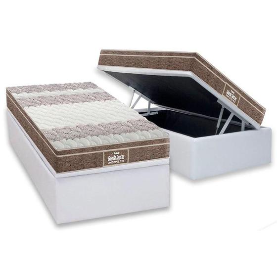 Imagem de Cama Box Baú Solteiro: Colchão Espuma Probel D33 / EP Guarda Costas PróIntense Plus + Base CRC Courano White(88x188)