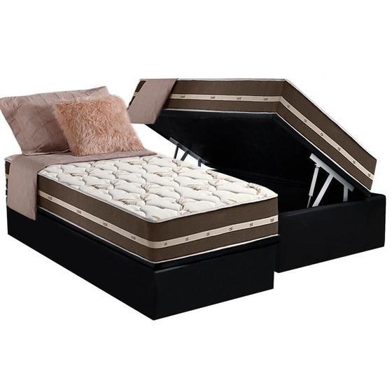 Imagem de Cama Box Baú Solteiro: Colchão Molas Anjos Superlastic Classic + Base CRC Suede Black(88x188)