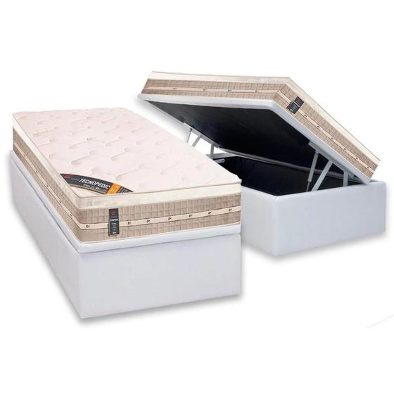 Imagem de Cama Box Baú Solteiro: Colchão Molas Bonnel Castor  Premium Tecnopedic + Base CRC Courano Black(88x188)