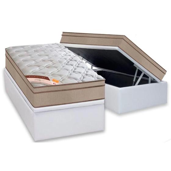 Imagem de Cama Box Baú Solteiro: Colchão Molas Bonnel Castor  Revolution + Base CRC Courano White(88x188)