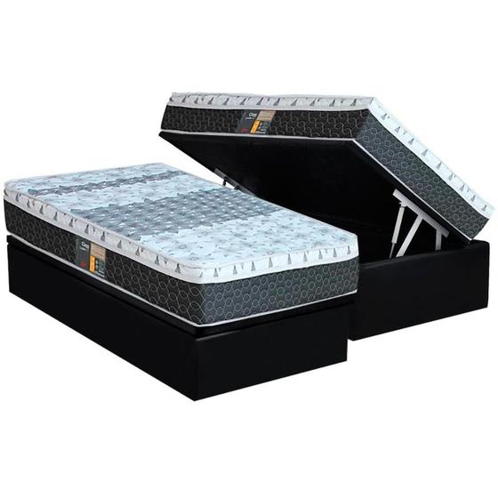 Imagem de Cama Box Baú Solteiro: Colchão Molas Bonnel Castor System Class One Face + Base CRC Courano Black(88x188)