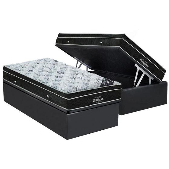 Imagem de Cama Box Baú Solteiro: Colchão Molas Bonnel Ortobom Nanolastic Exclusive + Base Suede Gray(88x188)