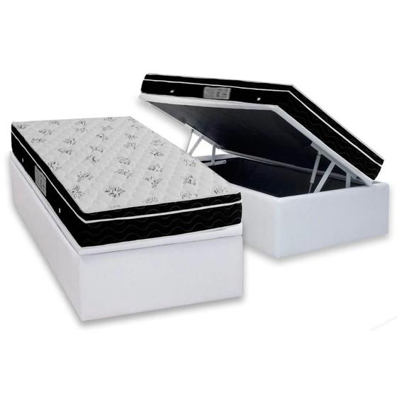 Imagem de Cama Box Baú Solteiro: Colchão Molas Bonnel Ortobom Nanolastic Physical + Base CRC Courano White(88x188)