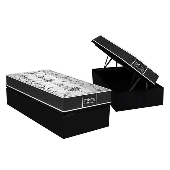 Imagem de Cama Box Baú Solteiro: Colchão Molas Bonnel Probel Prolastic  ProDormir Sleep + Base CRC Courano Black(88x188)