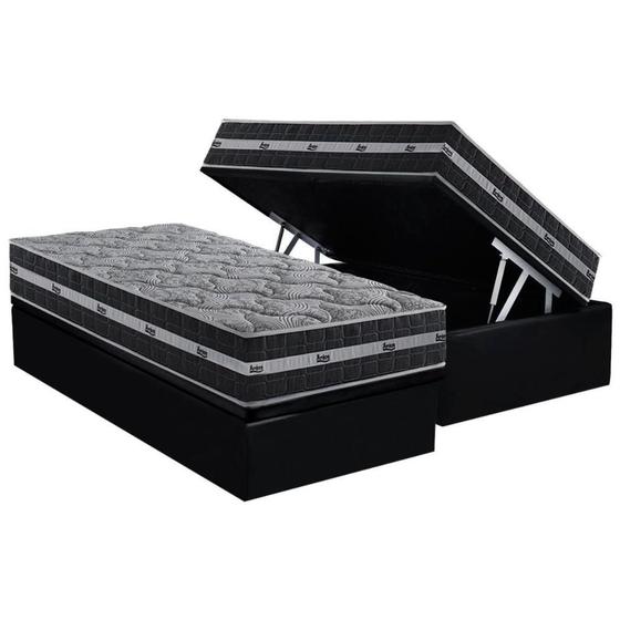 Imagem de Cama Box Baú Solteiro: Colchão Molas Ensacadas Anjos Black Graphite + Base CRC Courano Black(88x188)