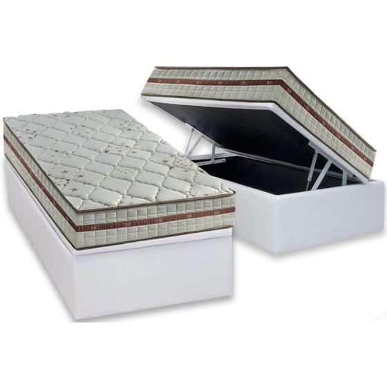 Imagem de Cama Box Baú Solteiro: Colchão Molas Ensacadas Anjos MasterPocket  Classic + Base CRC Courano White(88x188)