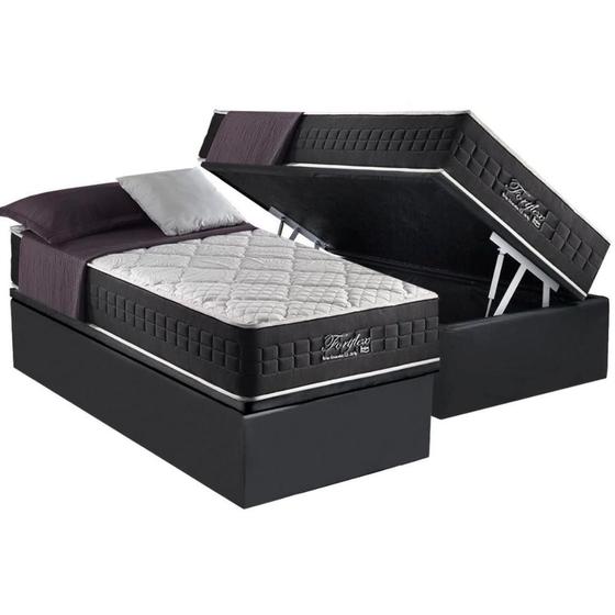 Imagem de Cama Box Baú Solteiro: Colchão Molas Ensacadas Anjos MasterPocket  Fort Flex + Base CRC Suede Gray(88x188)