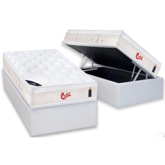 Imagem de Cama Box Baú Solteiro: Colchão Molas Ensacadas Castor Pocket Gold Star Vitagel + Base CRC Courano White(88x188)