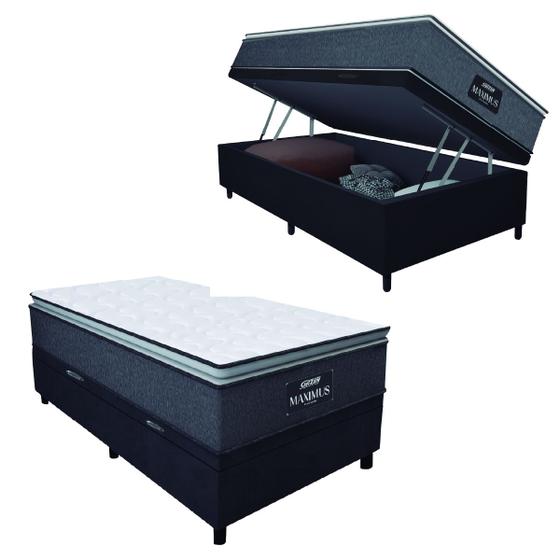 Imagem de Cama Box Baú Solteiro Colchão Molas Ensacadas Pillow Top Maximus 88x188x69cm Cinza / Preto Gazin - Suporta até 120kg por Pessoa