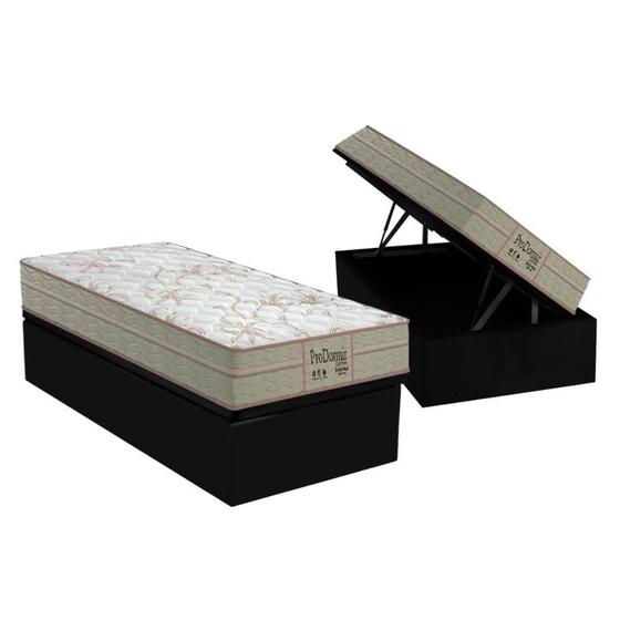 Imagem de Cama Box Baú Solteiro: Colchão Molas Ensacadas Probel MasterPocket  ProDormir Springs + Base CRC Suede Black(88x188)