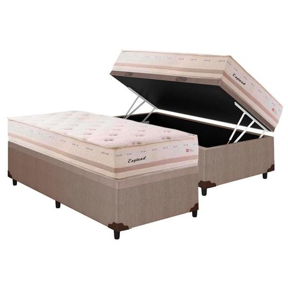 Imagem de Cama Box Baú Solteiro: Colchão Molas Herval Maxspring England + Base CRC Courano Clean(88x188)