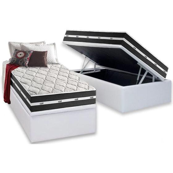 Imagem de Cama Box Baú Solteiro: Colchão Molas MasterPocket Ensacadas D Angelis Anjos Superlastic Classic + Base CRC Courano White (88x188)