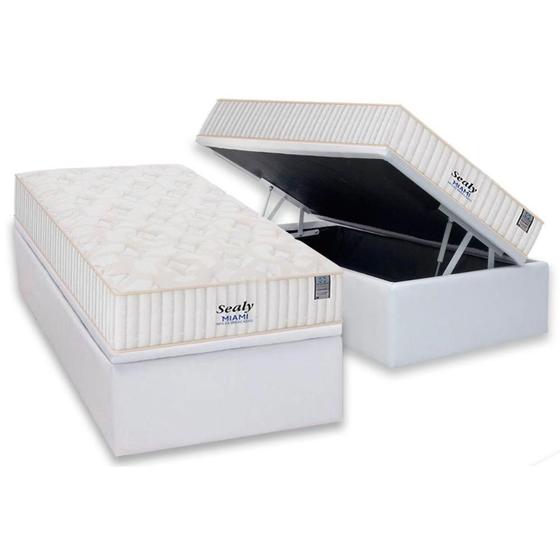 Imagem de Cama Box Baú Solteiro: Colchão Molas MasterPocket Ensacadas Sealy   Miami + Base CRC Courano White(88x188)