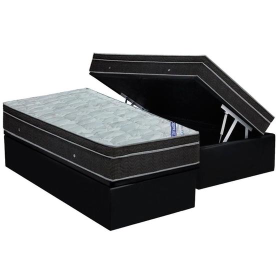 Imagem de Cama Box Baú Solteiro: Colchão Molas Ortobom Nanolastic Light + Base CRC Courano Black(88x188)