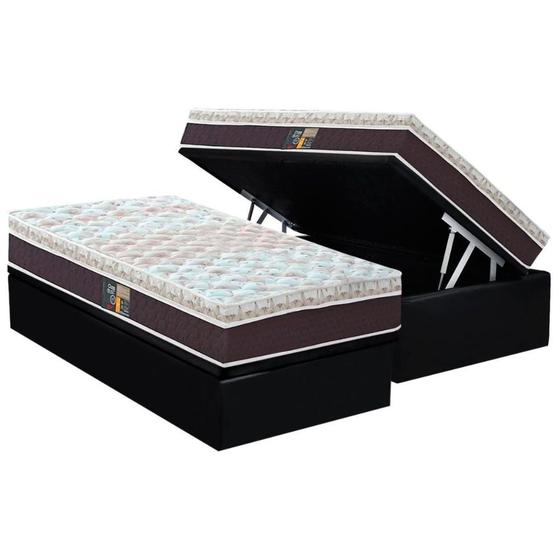 Imagem de Cama Box Baú Solteiro: Colchão Molas Pocket Ensacadas Castor Class Híbrido + Base CRC Courano Black (88x188)