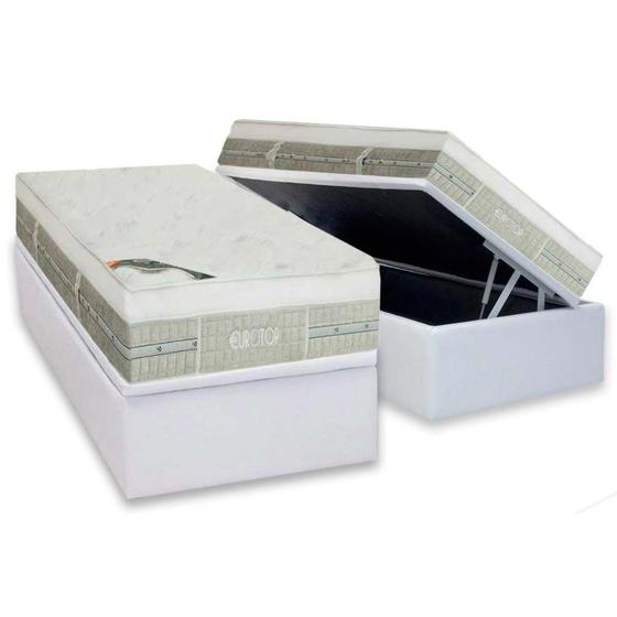 Imagem de Cama Box Baú Solteiro: Colchão Molas Pocket Ensacadas Castor Eurotop Summer e Winter + Base CTC Courano White (88x188)