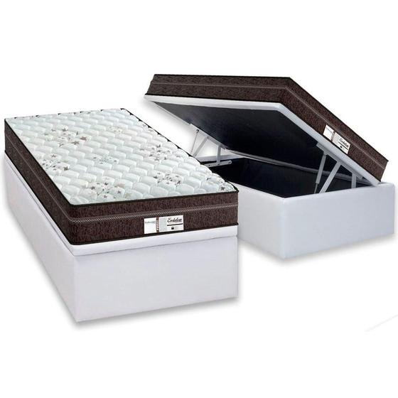 Imagem de Cama Box Baú Solteiro: Colchão Molas Probel MasterPocket Ensacadas ProDormir Evolution + Base CRC Courano White(88x188)