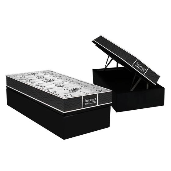 Imagem de Cama Box Baú Solteiro: Colchão Molas Probel Prolastic  ProDormir Sleep + Base CRC Courano Black(88x188)