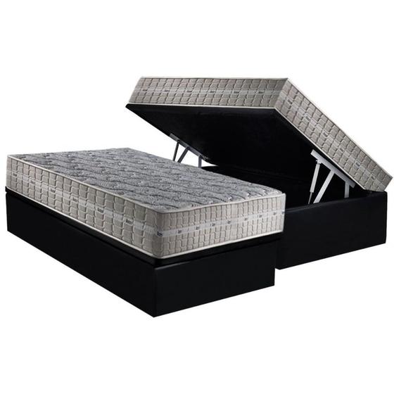 Imagem de Cama Box Baú Solteiro: Colchão Molas SuperPocket Ensacadas D Angelis Anjos Royal + Base CRC Suede Black (88x188)