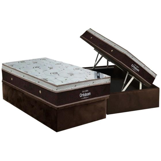 Imagem de Cama Box Baú Solteiro: Colchão Molas SuperPocket Ensacadas Ortobom  Sleep King + Base CRC Suede Brown(88x188)