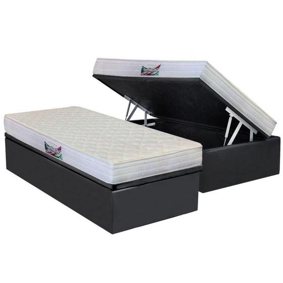 Imagem de Cama Box Baú Solteiro: Colchão Ortopédico Herval D28 / AG65 Frontier + Base CRC Suede Gray(88x188)